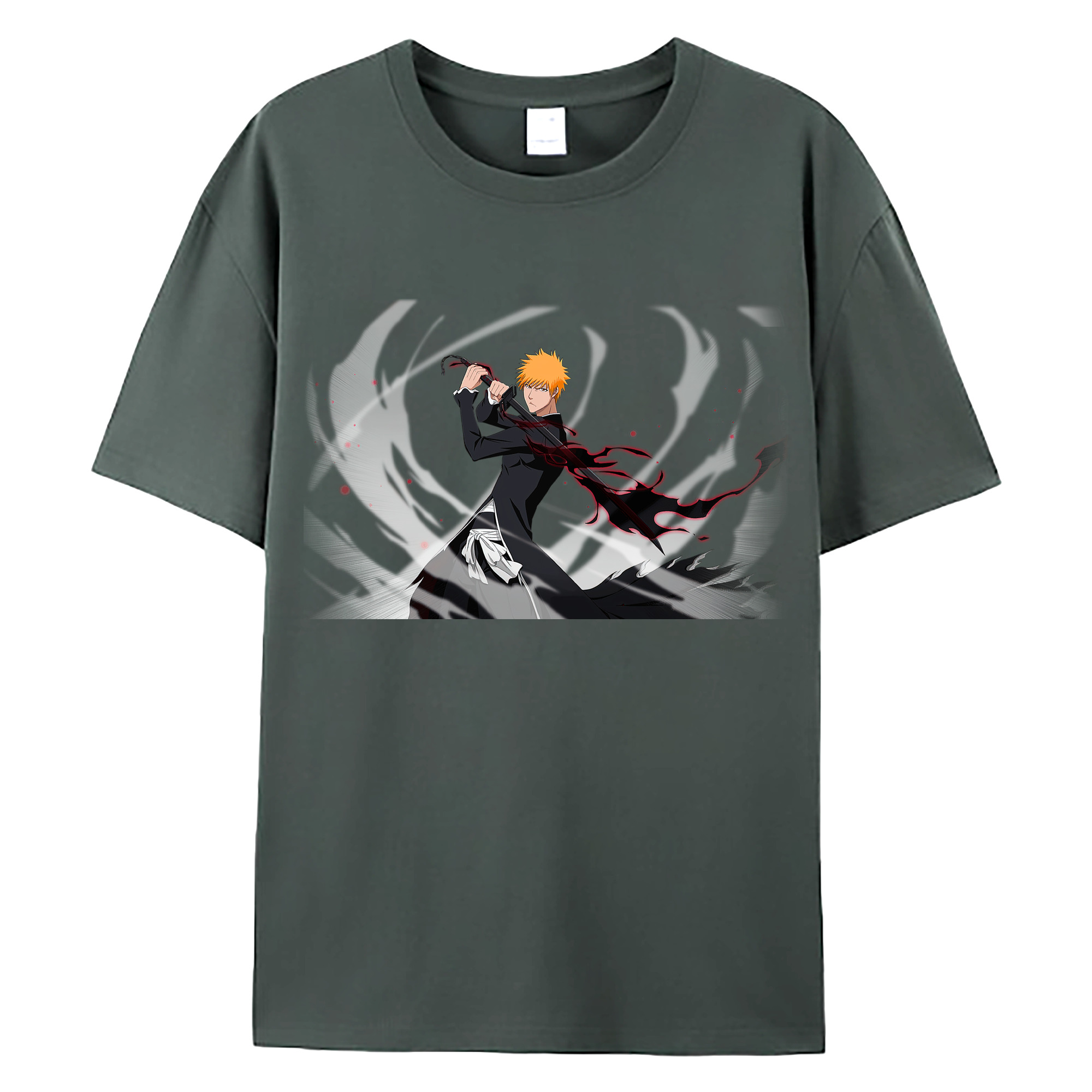 （画像用） ブリーチ 黒崎一護（くろさき いちご）BLEACH Kurosaki Ichigo 綿100％ メンズ半袖Tシャツ｜肌触りやわらか＆通気性